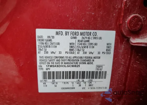 2020 Ford Explorer Xlt z USA, uszkodzony, nr VIN 1FMSK8DH3LGC90825